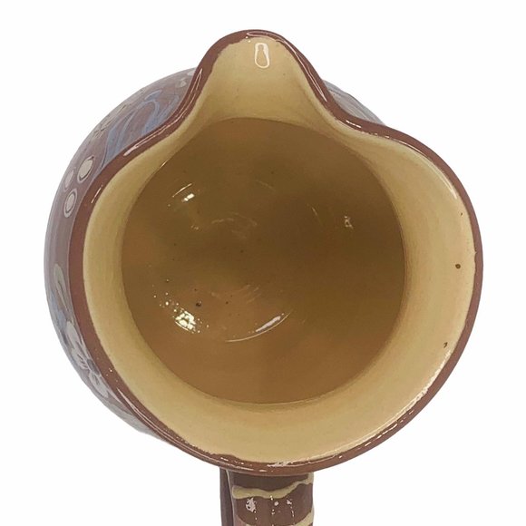 Redware Pitcher Floral Hand Painted Farmhouse - Picture 7 of 12